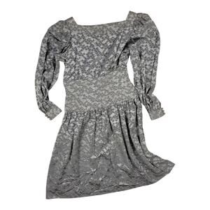 Saks 5th Ave Vintage Adelel Simpson Gray Long Sleeve Zip Back Dress  Size 10